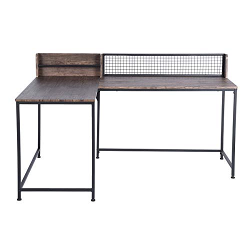 Escritorio esquinero para ordenador, ideal para el hogar, oficina, escritorio en forma de L, tablero de densidad media, mesa estable de 165 x 110 x 75 – 95 cm nogal