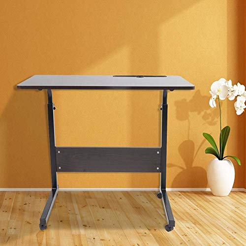 Escritorio Portátil con Ruedas 72-91cm Altura Ajustable, Mesa Auxiliar para Sofá o Cama, Escritorio Movible con Ranura para Computadora(Negro)