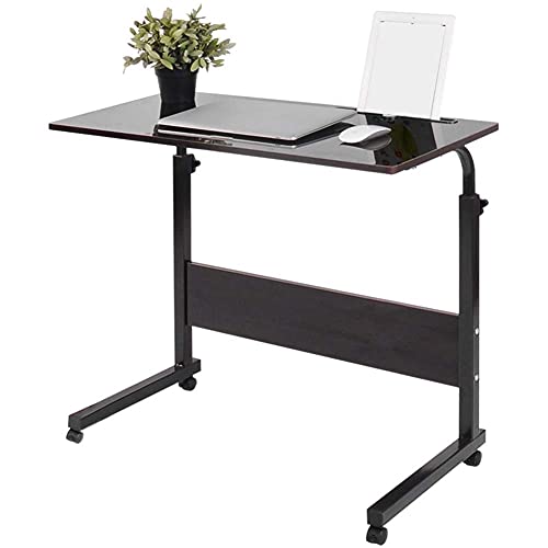 Escritorio Portátil con Ruedas 72-91cm Altura Ajustable, Mesa Auxiliar para Sofá o Cama, Escritorio Movible con Ranura para Computadora(Negro)