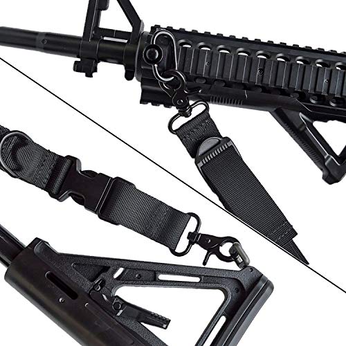 Eslinga de rifle de 2 puntos, honda de un punto, correa de rifle multiuso, correa de transporte rápida ajustable para pistola con clips de metal, se adapta a la mayoría de anillos de pistola o montaje