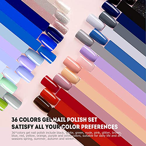 Esmaltes Semipermanentes de Uñas Kit Uñas de Gel Uñas de Gel Kit Completo Gel de Uñas de Gel Pintauñas de Gel 36 Colores Poli Gel UV Esmalte Pegamento Sólido