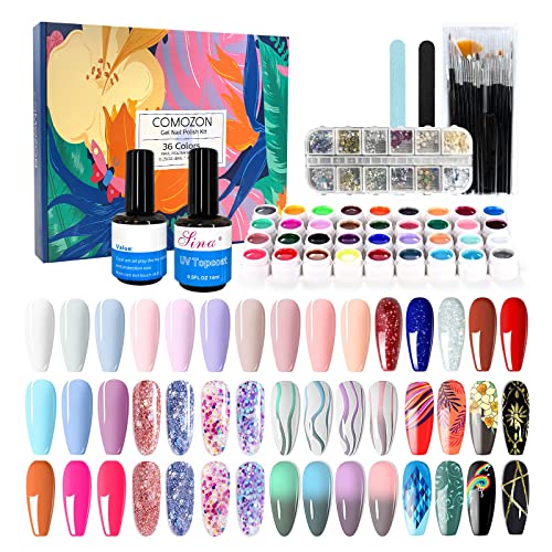 Esmaltes Semipermanentes de Uñas Kit Uñas de Gel Uñas de Gel Kit Completo Gel de Uñas de Gel Pintauñas de Gel 36 Colores Poli Gel UV Esmalte Pegamento Sólido