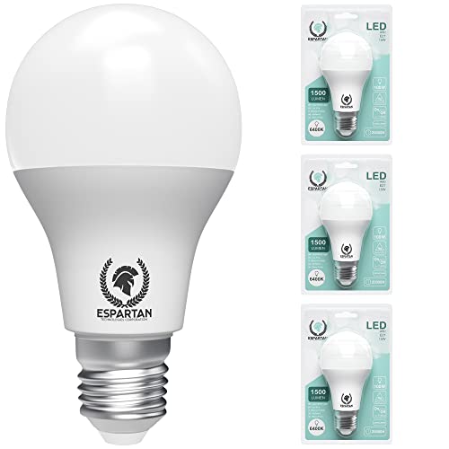 Espartan - Bombillas LED E27 Luz Fría Bola 15W, 6400K, 1500 lúmenes, Equivalente a 100W Bombilla Incandescente Halógena, Bombilla LED E27 Blanco Frío, Rosca Casquillo Gordo, Bombilla E27 - Pack de 3