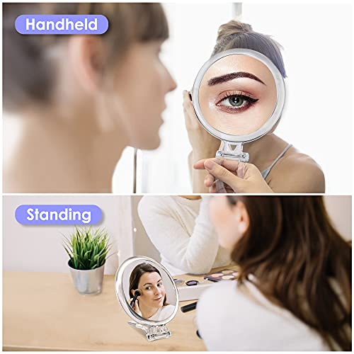 Espejo Aumento 20x, Espejo de Mano Portátil, Espejo Redondo de 15 cm, Doble Cara, Perfecto Para un Maquillaje Preciso