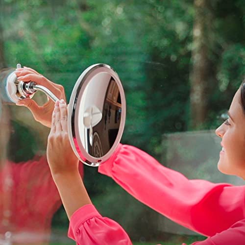 Espejo de 5 aumentos con ventosa, luces LED, soporte flexible y giratorio de 360°, espejo de maquillaje, espejo cosmético portátil para cuarto de baño y viaje