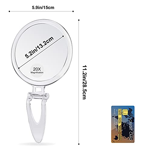 Espejo de Aumento de 20 x / 1 Espejo de Aumento de Dos Caras, Doble Cara con Soporte, Espejo de Mano ampliado para Maquillaje, eliminación de Puntos Negros/Comedones (15 cm, 20X/1X, Plata)