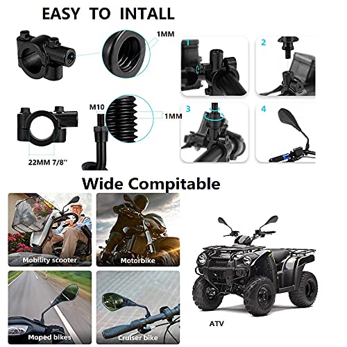 Espejo de motocicleta de 10 mm, espejo lateral universal de 7/8"para scooter, motocicleta, QUAD ATV, espejo retrovisor