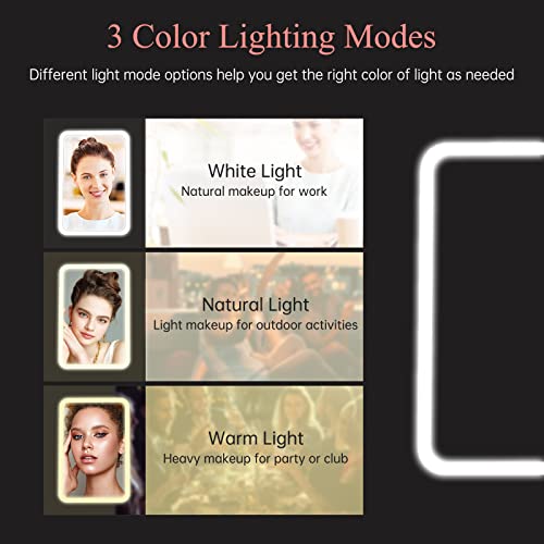 Espejo Maquillaje de 3 Colores y Estuche de Cuero PU, Espejo de Maquillaje con Soporte Ajustable, Atenuación de Sensor Táctil, Espejo Cosmético de Mesa Portátil (Rosa Oro)