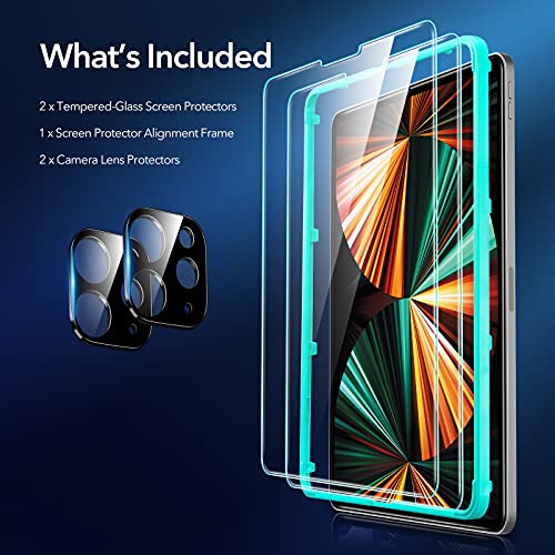 ESR Vidrio Templado 2 Compatible con iPad Pro 12.9 2021 5th Gen, 2020 4th Gen, con 2 Protectores de Lente, Protectores de Pantalla repelentes de Huellas Dactilares y rayones, Compatible con Face ID