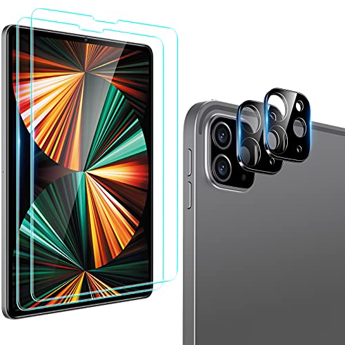 ESR Vidrio Templado 2 Compatible con iPad Pro 12.9 2021 5th Gen, 2020 4th Gen, con 2 Protectores de Lente, Protectores de Pantalla repelentes de Huellas Dactilares y rayones, Compatible con Face ID