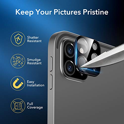 ESR Vidrio Templado 2 Compatible con iPad Pro 12.9 2021 5th Gen, 2020 4th Gen, con 2 Protectores de Lente, Protectores de Pantalla repelentes de Huellas Dactilares y rayones, Compatible con Face ID