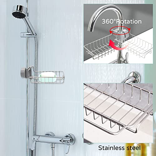 Estanteria Baño sin taladrar Cesta Jabonera Ducha de Acero Inoxidable Cocina Estante para Esponja Organizador de Fregadero 2 Piezas Adecuado para Barras de Ducha de 18-25 mm