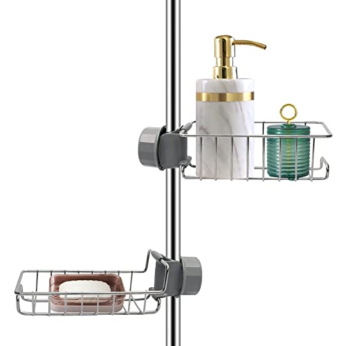 Estanteria Baño sin taladrar Cesta Jabonera Ducha de Acero Inoxidable Cocina Estante para Esponja Organizador de Fregadero 2 Piezas Adecuado para Barras de Ducha de 18-25 mm