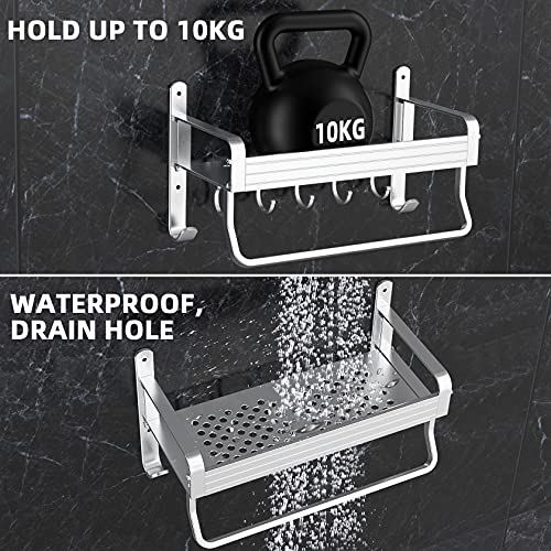 Estanteria Ducha,Yosemy Estanteria Baño sin Taladrar con Ganchos y Toallero,Cesta de Ducha de Aluminio Autoadhesivo,Plata