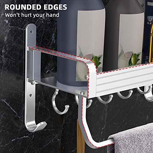 Estanteria Ducha,Yosemy Estanteria Baño sin Taladrar con Ganchos y Toallero,Cesta de Ducha de Aluminio Autoadhesivo,Plata