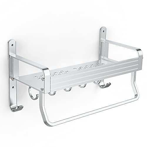 Estanteria Ducha,Yosemy Estanteria Baño sin Taladrar con Ganchos y Toallero,Cesta de Ducha de Aluminio Autoadhesivo,Plata