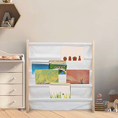 Estantería para lectura para niños, estantería para libros, estantería de madera y tela, para habitación infantil, guardería, guardería, escuela, 62 x 26 x 64 cm
