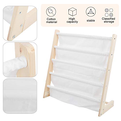 Estantería para lectura para niños, estantería para libros, estantería de madera y tela, para habitación infantil, guardería, guardería, escuela, 62 x 26 x 64 cm