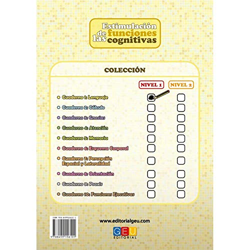 Estimulación de las funciones cognitivas nivel 1.Lenguaje Cuaderno 1 / Editorial GEU/ Desde 7 años / Refuerza habilidad mental / Para deterioro mental