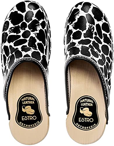 ESTRO Zuecos De Madera para Mujer Calzado Sanitario De Trabajo CDL06 (Blanco/Negro, Numeric_37)