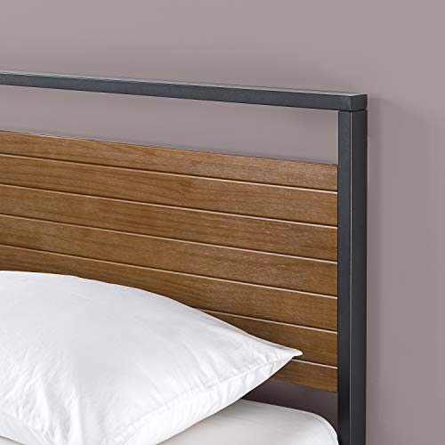 Estructura de cama de metal y madera ZINUS Suzanne de 18 cm | Estructura de madera maciza y acero | Somier de láminas de madera | Montaje sencillo | 150 x 200 cm | Castaño