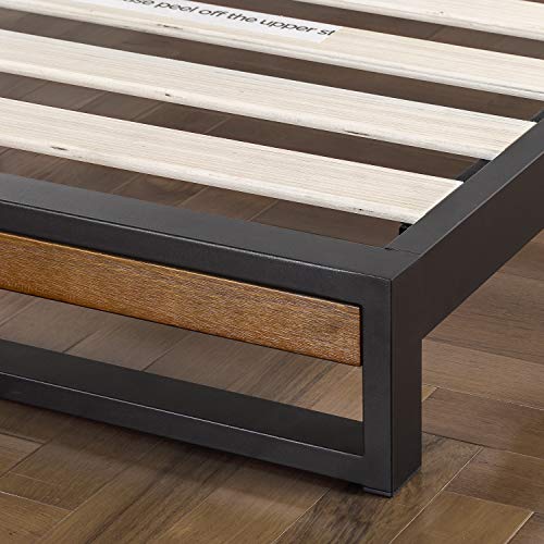 Estructura de cama de metal y madera ZINUS Suzanne de 18 cm | Estructura de madera maciza y acero | Somier de láminas de madera | Montaje sencillo | 150 x 200 cm | Castaño