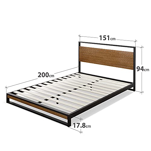 Estructura de cama de metal y madera ZINUS Suzanne de 18 cm | Estructura de madera maciza y acero | Somier de láminas de madera | Montaje sencillo | 150 x 200 cm | Castaño