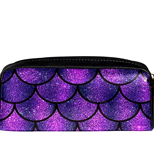 Estuche para lápices de gran capacidad, con cierre de cremallera, estuche para lápices, bolsillo, estuche para lápices, estuche modelo sin costura de escaleras de purpurina brillante morado y morado