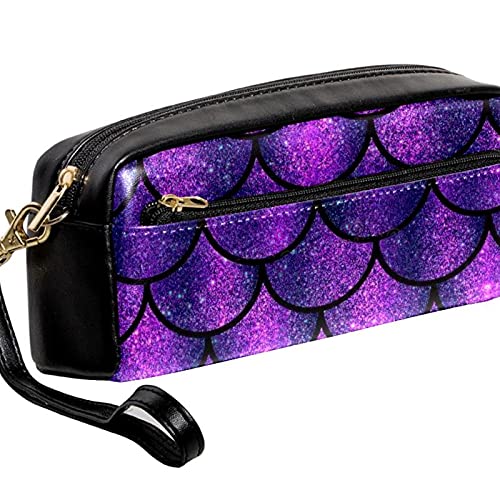 Estuche para lápices de gran capacidad, con cierre de cremallera, estuche para lápices, bolsillo, estuche para lápices, estuche modelo sin costura de escaleras de purpurina brillante morado y morado