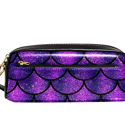 Estuche para lápices de gran capacidad, con cierre de cremallera, estuche para lápices, bolsillo, estuche para lápices, estuche modelo sin costura de escaleras de purpurina brillante morado y morado