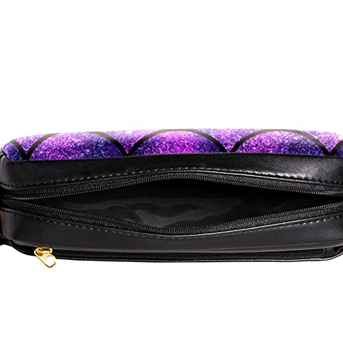 Estuche para lápices de gran capacidad, con cierre de cremallera, estuche para lápices, bolsillo, estuche para lápices, estuche modelo sin costura de escaleras de purpurina brillante morado y morado
