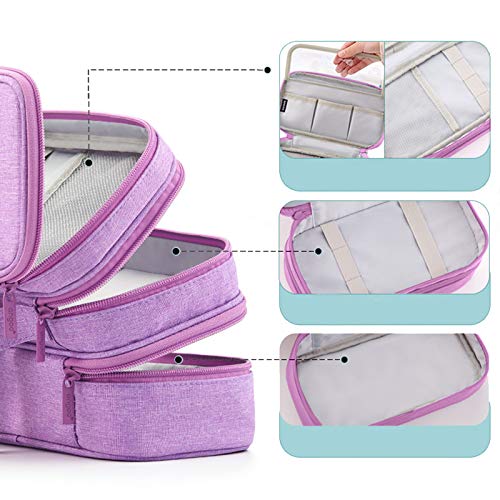 Estuche para lápices para adolescentes y niñas, estuche para lápices con 3 compartimentos, gran capacidad, para la escuela y la oficina (morado)