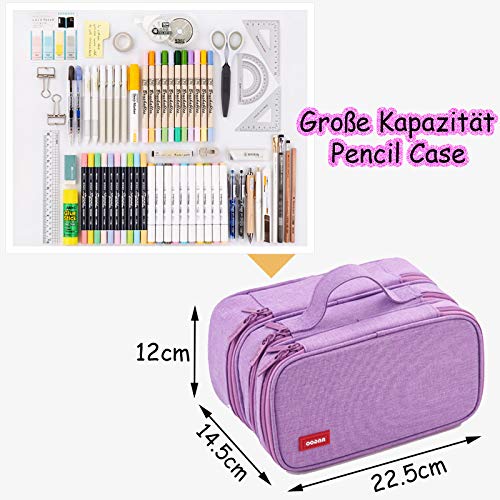 Estuche para lápices para adolescentes y niñas, estuche para lápices con 3 compartimentos, gran capacidad, para la escuela y la oficina (morado)