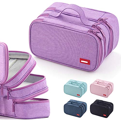 Estuche para lápices para adolescentes y niñas, estuche para lápices con 3 compartimentos, gran capacidad, para la escuela y la oficina (morado)