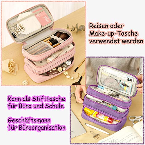 Estuche para lápices para adolescentes y niñas, estuche para lápices con 3 compartimentos, gran capacidad, para la escuela y la oficina (morado)