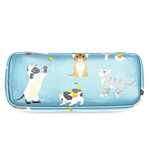 Estuche para lápices rotuladores de gran capacidad gatos sin fisuras Organizador de papelería de bolso de cuero