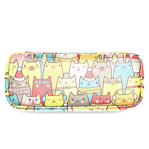 Estuche para lápices rotuladores de gran capacidad gatos sin fisuras Organizador de papelería de bolso de cuero