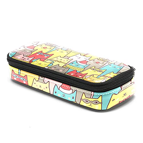 Estuche para lápices rotuladores de gran capacidad gatos sin fisuras Organizador de papelería de bolso de cuero