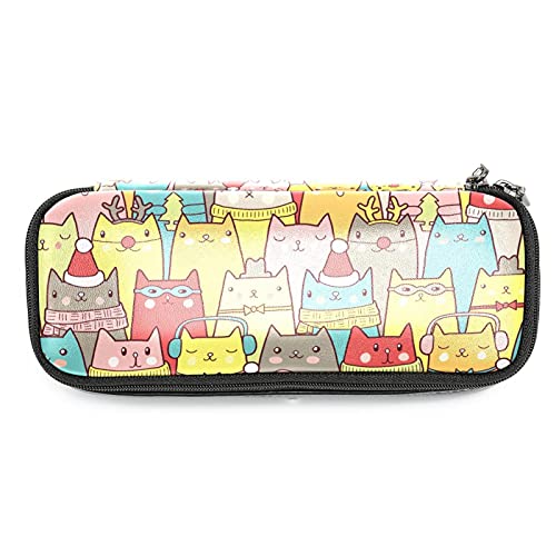 Estuche para lápices rotuladores de gran capacidad gatos sin fisuras Organizador de papelería de bolso de cuero