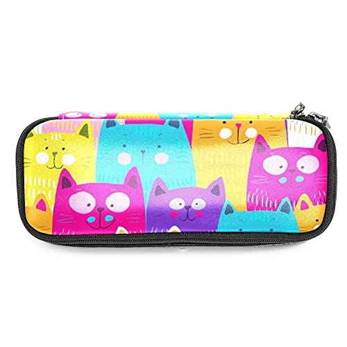 Estuche para lápices rotuladores de gran capacidad gatos sin fisuras Organizador de papelería de bolso de cuero