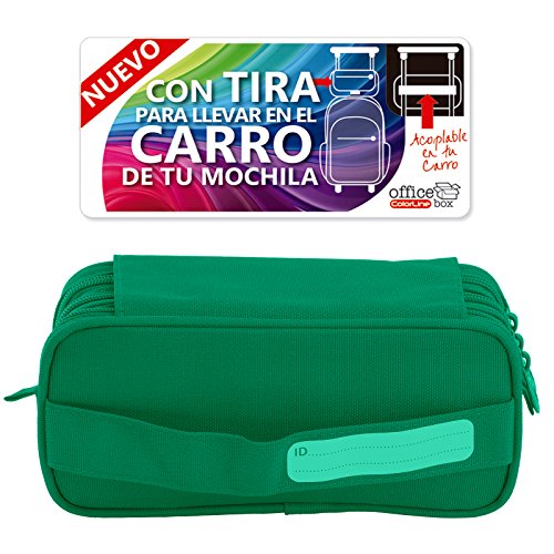 Estuche Portatodo Triple de Amplios Apartados Interiores con Cierre de Cremallera Individual (Verde Oscuro)