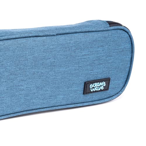 Estuche Rectangular Azulón - 1 Compartimento Interno Para Almacenar Lápices y Bolígrafos con un Tirador Metálico y Ergonómico - Estuche Liso con 1 Cremallera - 4 x 23 x 10 cm - Ocean’s Wave