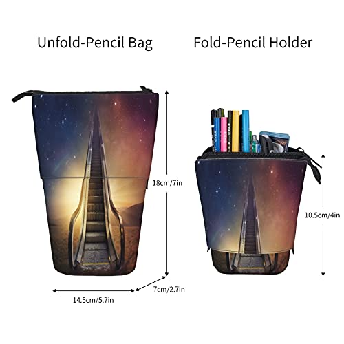 Estuche telescópico para lápices ，Una escalera mecánica sube al cielo nocturno， Porta lápices de pie Estuche para lápices Estuche para papelería Estuche con cremallera Estuche para cosméticos.