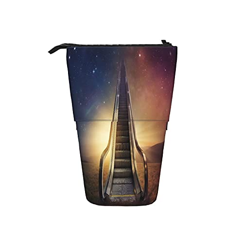 Estuche telescópico para lápices ，Una escalera mecánica sube al cielo nocturno， Porta lápices de pie Estuche para lápices Estuche para papelería Estuche con cremallera Estuche para cosméticos.
