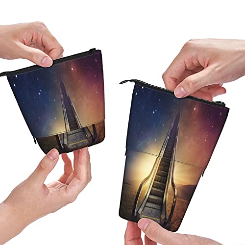 Estuche telescópico para lápices ，Una escalera mecánica sube al cielo nocturno， Porta lápices de pie Estuche para lápices Estuche para papelería Estuche con cremallera Estuche para cosméticos.