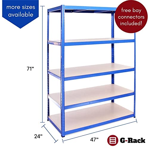 Etagègere de Rangement pour Garage, 180cm x 120cm x 60cm (Bleu) - 5 Étagère, Capacité de 875kg (175 kg par Étagère) - très résistant, Charge lourde