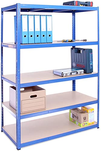 Etagègere de Rangement pour Garage, 180cm x 120cm x 60cm (Bleu) - 5 Étagère, Capacité de 875kg (175 kg par Étagère) - très résistant, Charge lourde