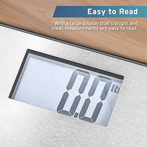 Etekcity Báscula de Baño Digital (180 kg/400 lb) de Acero Inoxidable, Cristal de Seguridad Endurecido, Pantalla LCD Transparente, Plateado