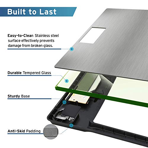 Etekcity Báscula de Baño Digital (180 kg/400 lb) de Acero Inoxidable, Cristal de Seguridad Endurecido, Pantalla LCD Transparente, Plateado