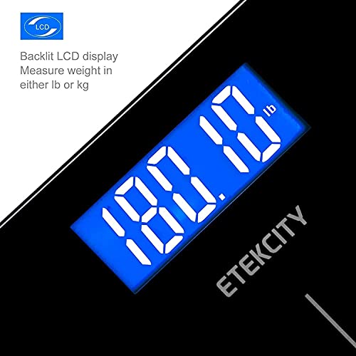 Etekcity Báscula de Baño Digital de Alta Precisión (0,05kg / 0,1lb) con Tecnología Step-on y Auto Apagado, 5-180kg con Pantalla LCD Retroiluminada, Baterías y Cinta Métrica Incluidas, 9380